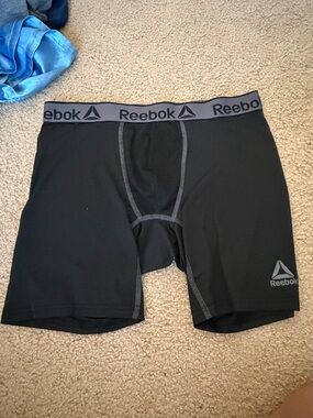 Reebok Black Men’s Logo Boxer Briefs with Gray Waistband
